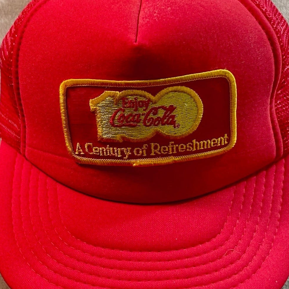 Vintage Coca-Cola “A Century of Refreshment” Red Mesh Trucker Snapback Hat Cap USA
