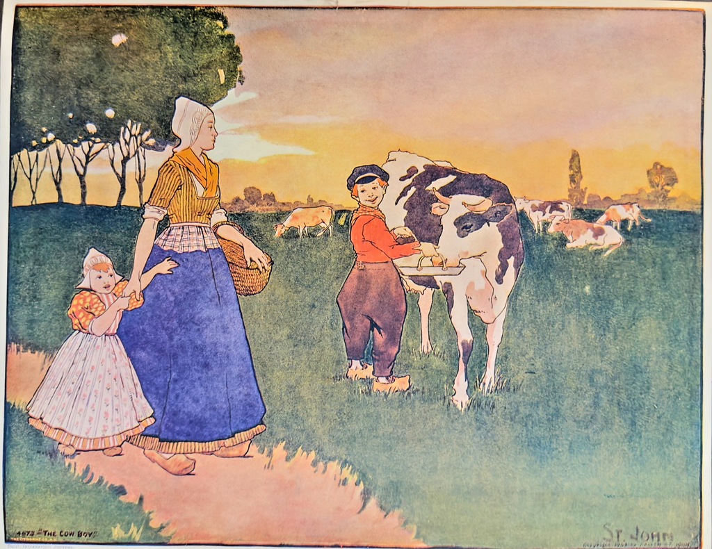 1903 “The Cow Boy” Antique Color Print — Supplement to the Indianapolis Journal