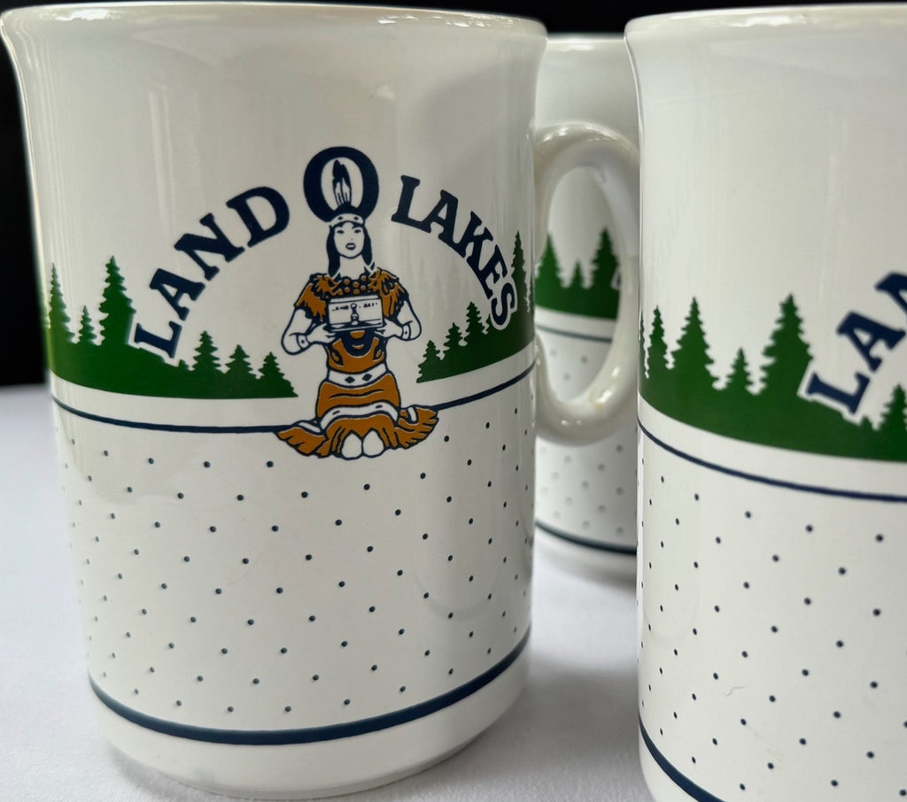 Vintage! Land O Lakes Coffee Mugs Cream Butter Retired Logo. Made in England