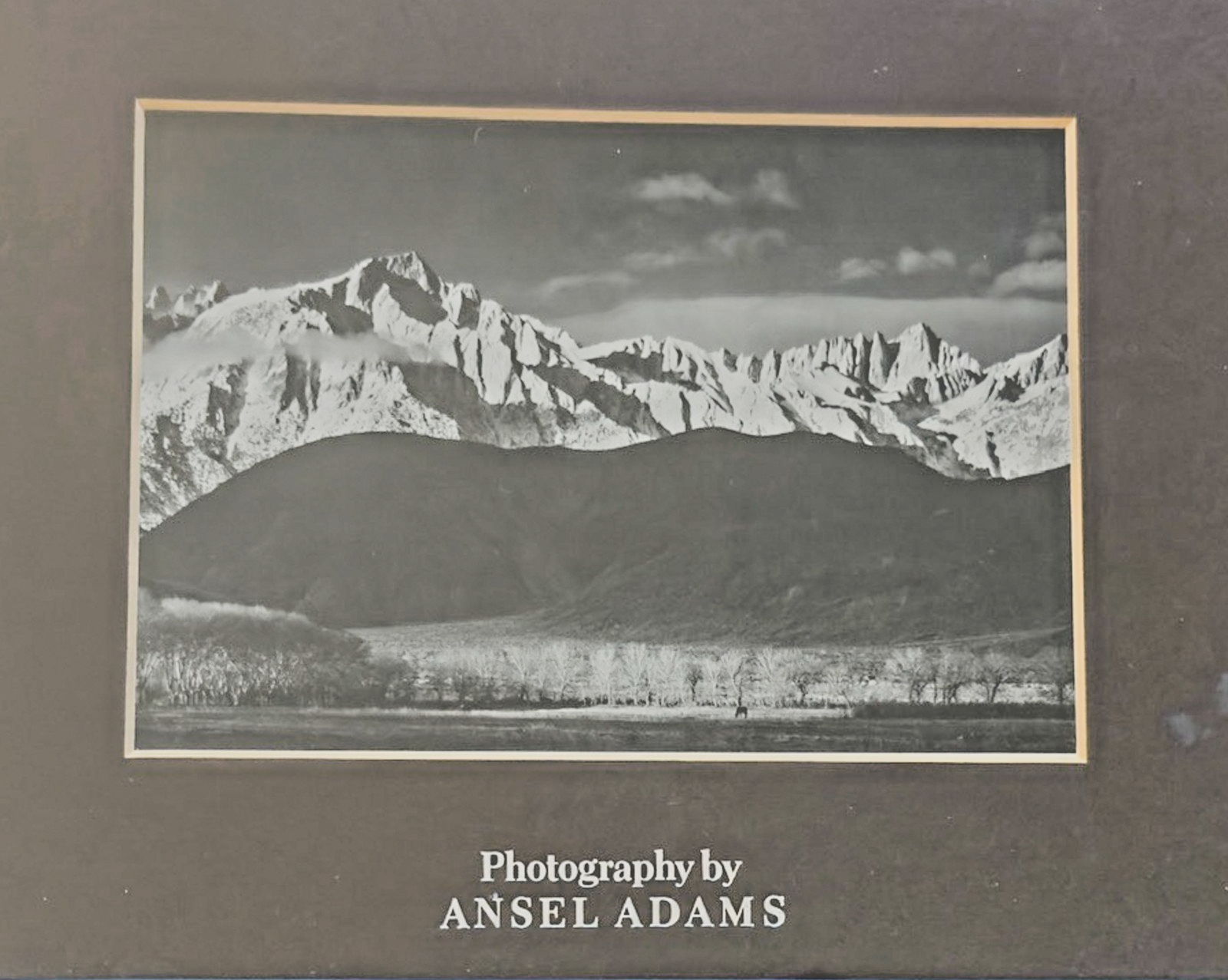 Photography by Ansel Adams’ Matted/Framed Print- Snowy Mountain Range Landscape