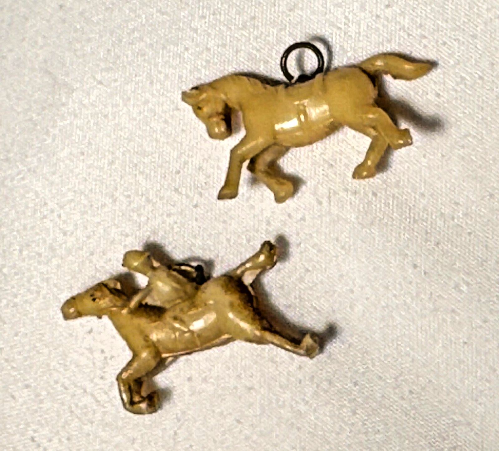 Vintage Cracker Jack Horse Charms (2) • Celluloid Figural Prize Toys • 1930s–40s