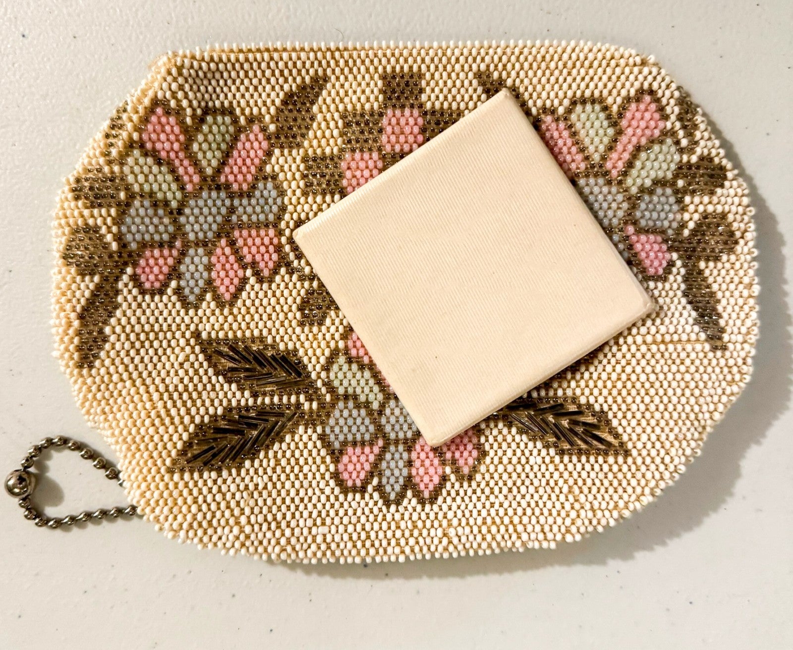 Vintage Czech Art Deco Clutch Bag Beaded with Seed Pearls & Bugle Beads