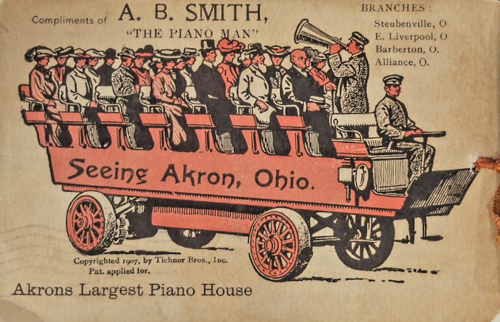 1907 Seeing Akron Ohio Mechanical Pull-Tab Postcard Ribbon Tichnor A.B. Smith