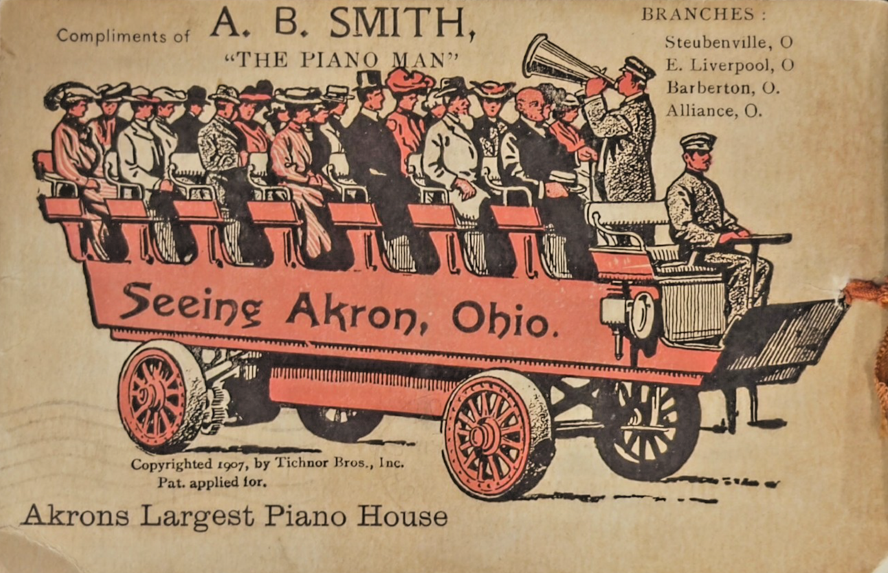 1907 Seeing Akron Ohio Mechanical Pull-Tab Postcard Ribbon Tichnor A.B. Smith