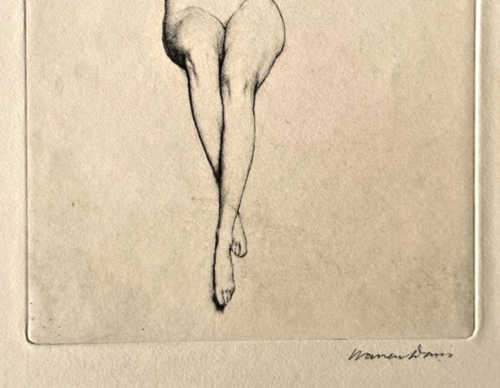 Warren B. Davis Signed Drypoint Etching c.1910 — Nude Female Figure — American Art