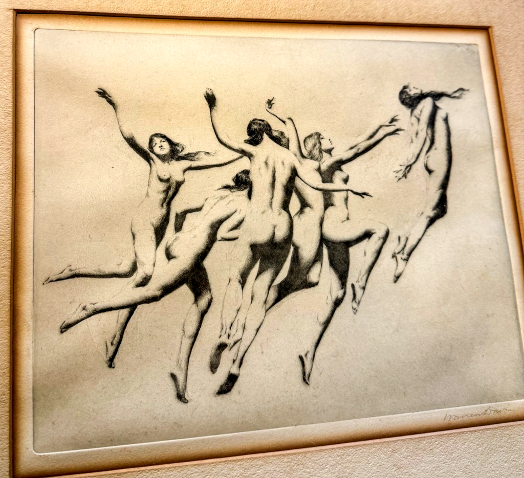 Warren B. Davis Signed Drypoint Etching c.1910 — Dancing Nude Figures — American Symbolist Art