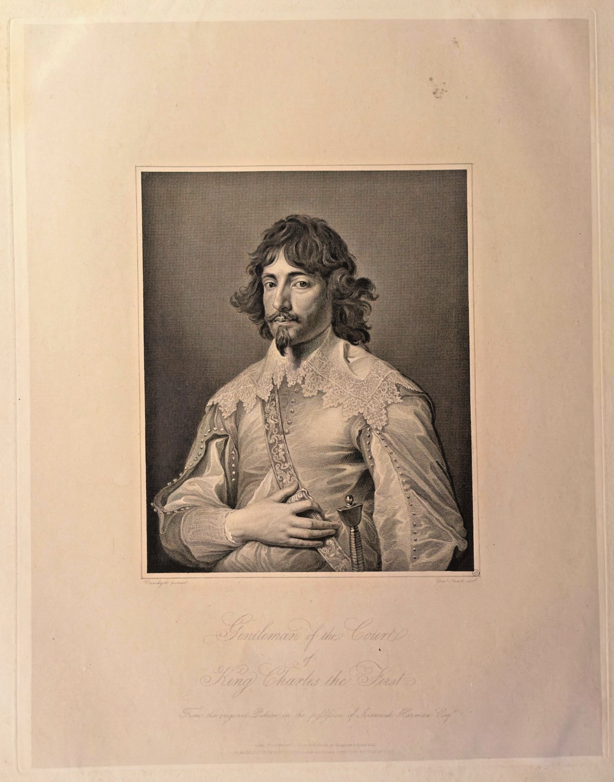 19th Century Engraving After Van Dyck "Gentleman of the Court King Charles' 1823
