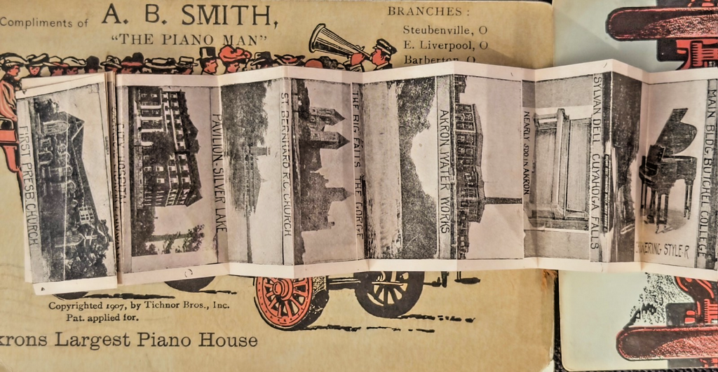 1907 Seeing Akron Ohio Mechanical Pull-Tab Postcard Ribbon Tichnor A.B. Smith