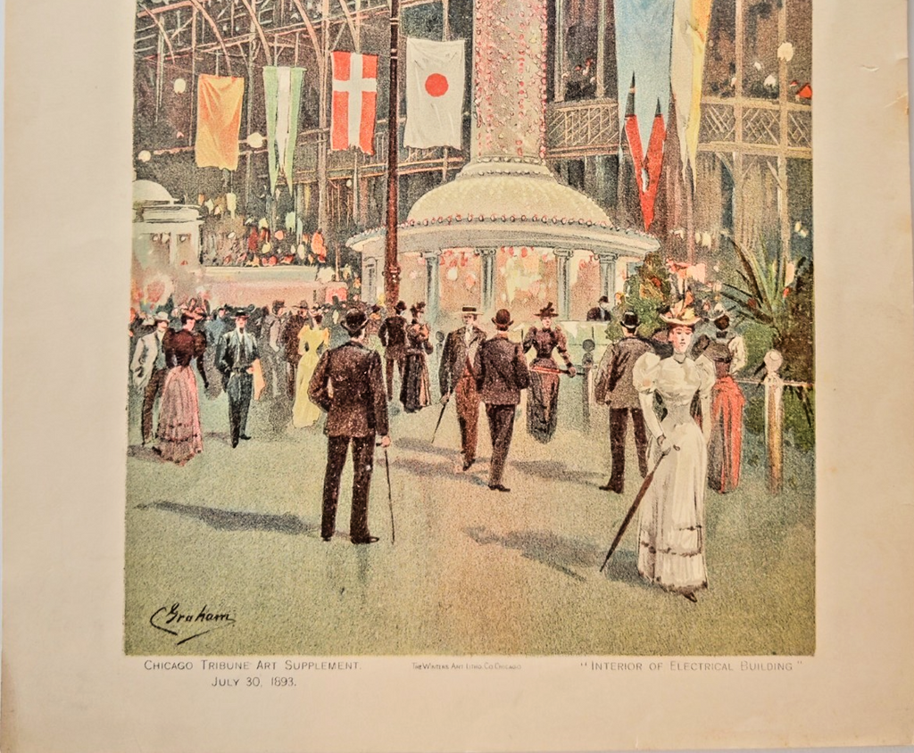 1893 Chicago World's Fair Art Supplement: Interior Electrical Building Lithograph 8x10