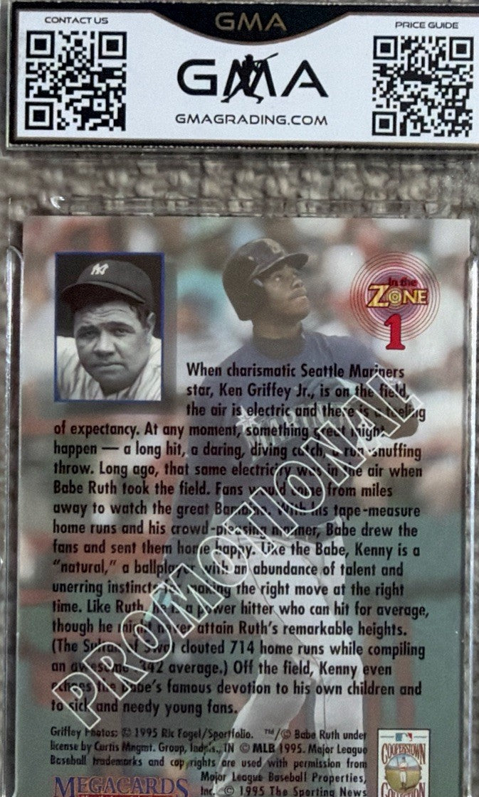 1995 Megacards – “In the Zone” #1 Ken Griffey Jr. with Babe Ruth Graded: GMA 6