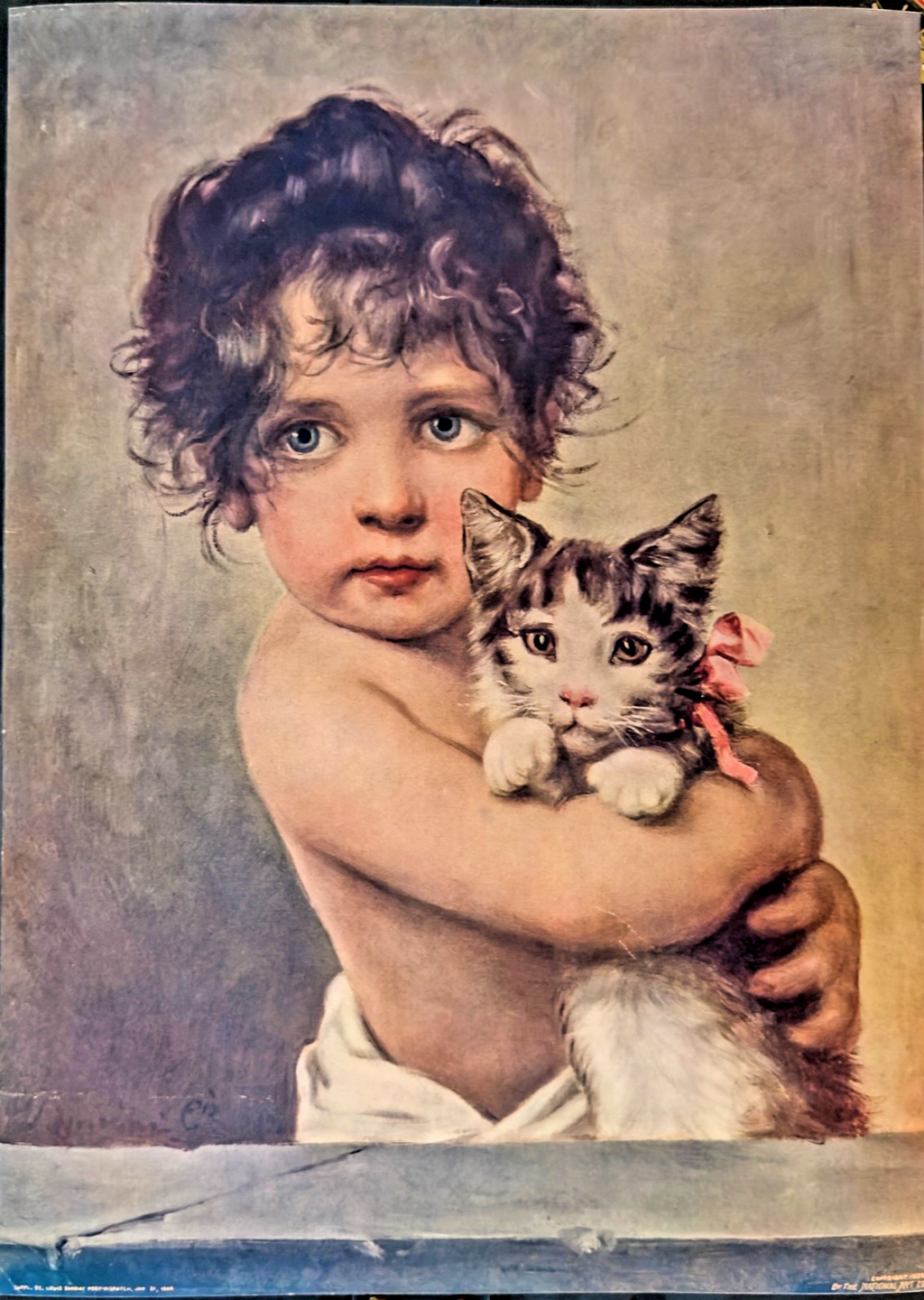 1904 “Child with Kitten” Lithograph – St. Louis Sunday Post Dispatch Supp