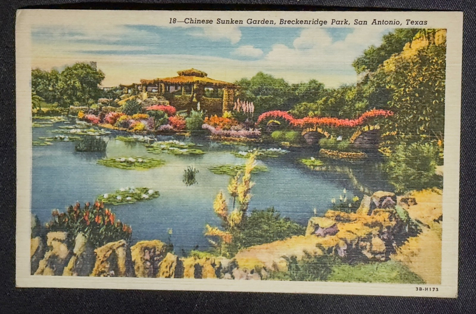 Vintage Postcard 1940s Chinese Sunken Garden, San Antonio TX
