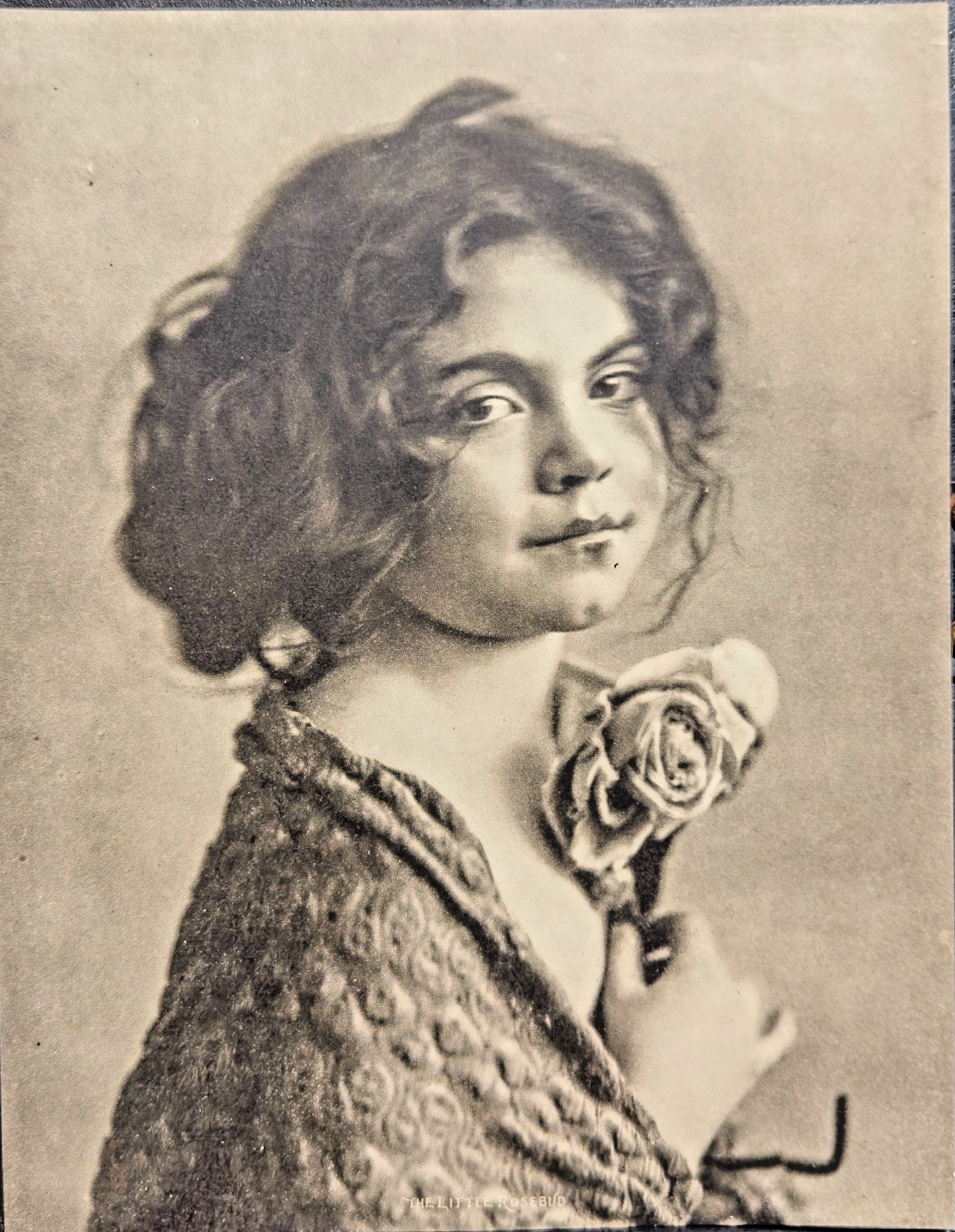 1900s Portrait Print – “The Little Rosebud” – Child with Rose – Sunday Newspaper