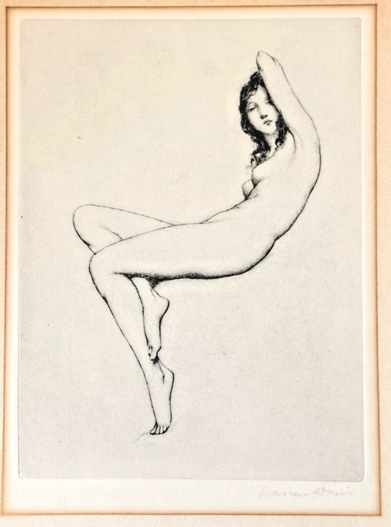 Warren B. Davis “Crescent Lady” / “After the Bath” (Nude) — Original Drypoint