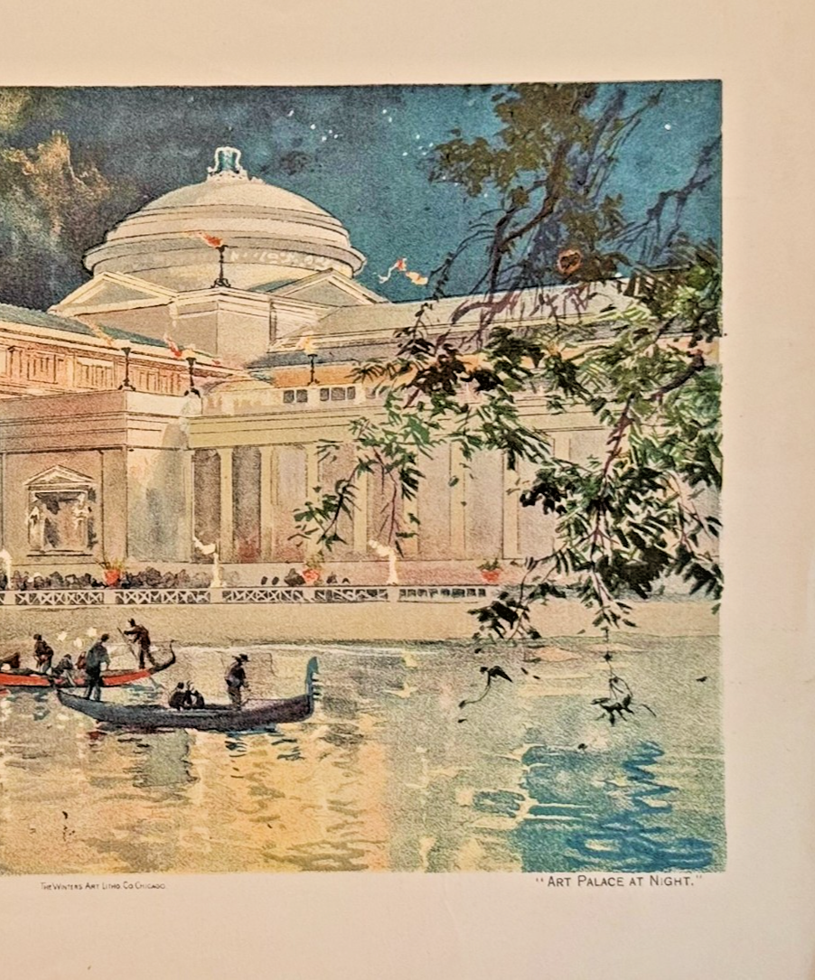 1893 Chicago World's Fair Art Supplement: Art Palace at Night Chromolithograph 8x10