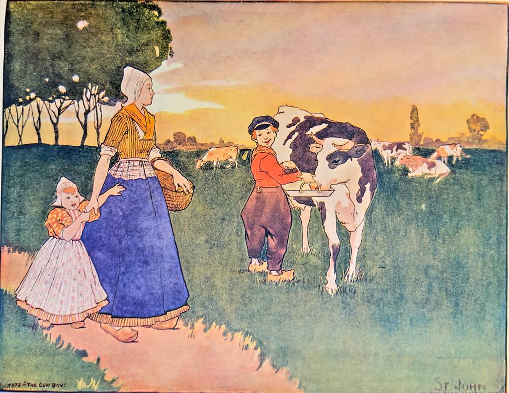 1903 “The Cow Boy” Antique Color Print — Supplement to the Indianapolis Journal