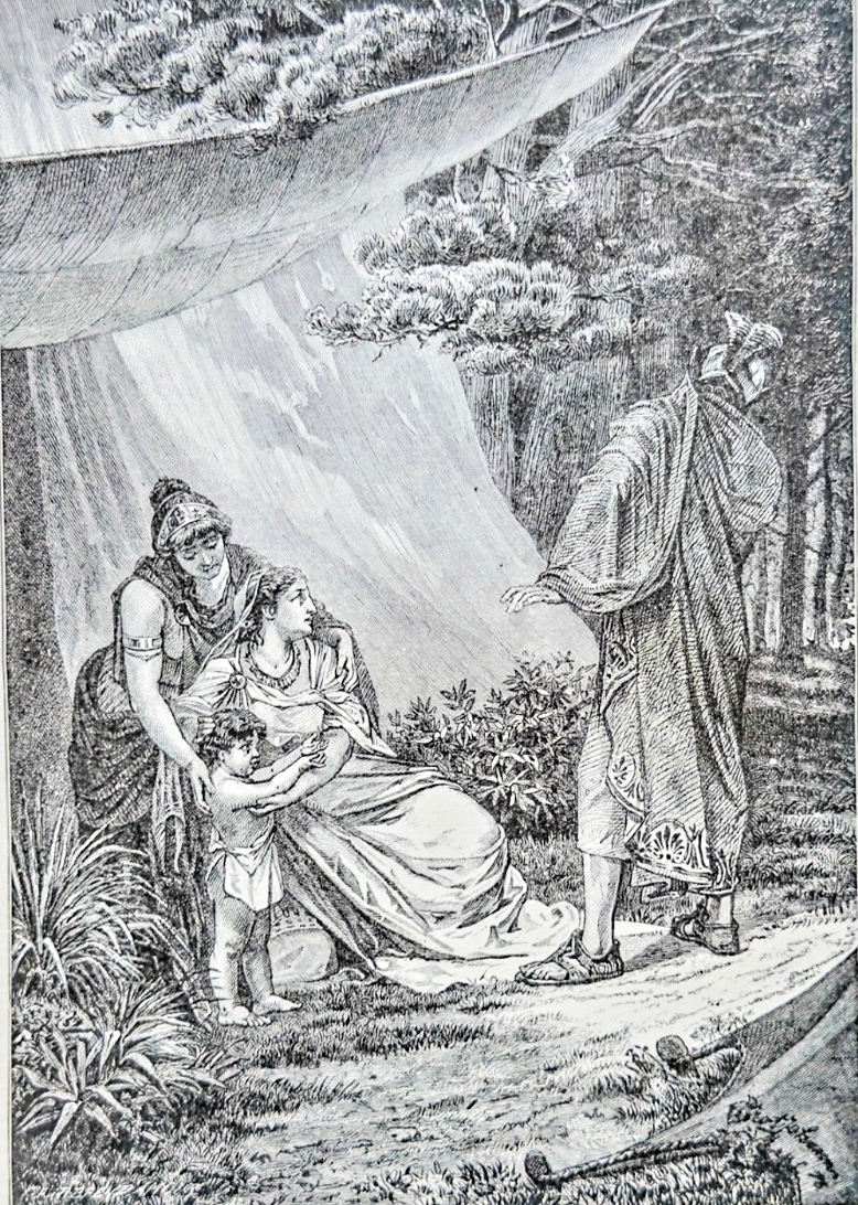 Iphigenia Pleading with Agamemnon – 1894 Antique Engraving Print | Greek Mythology