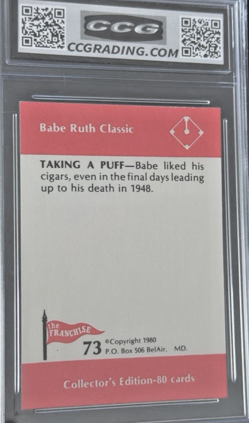 BABE RUTH 1980 THE Franchise Taking a Puff #73 CARD PSA 9.5