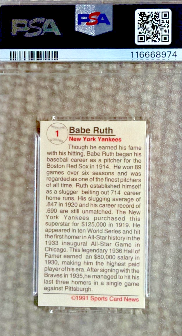 1991 Allan Kaye’s Babe Ruth Sports Cards News Magazine #1 PSA 9 Mint – Rare Insert Card