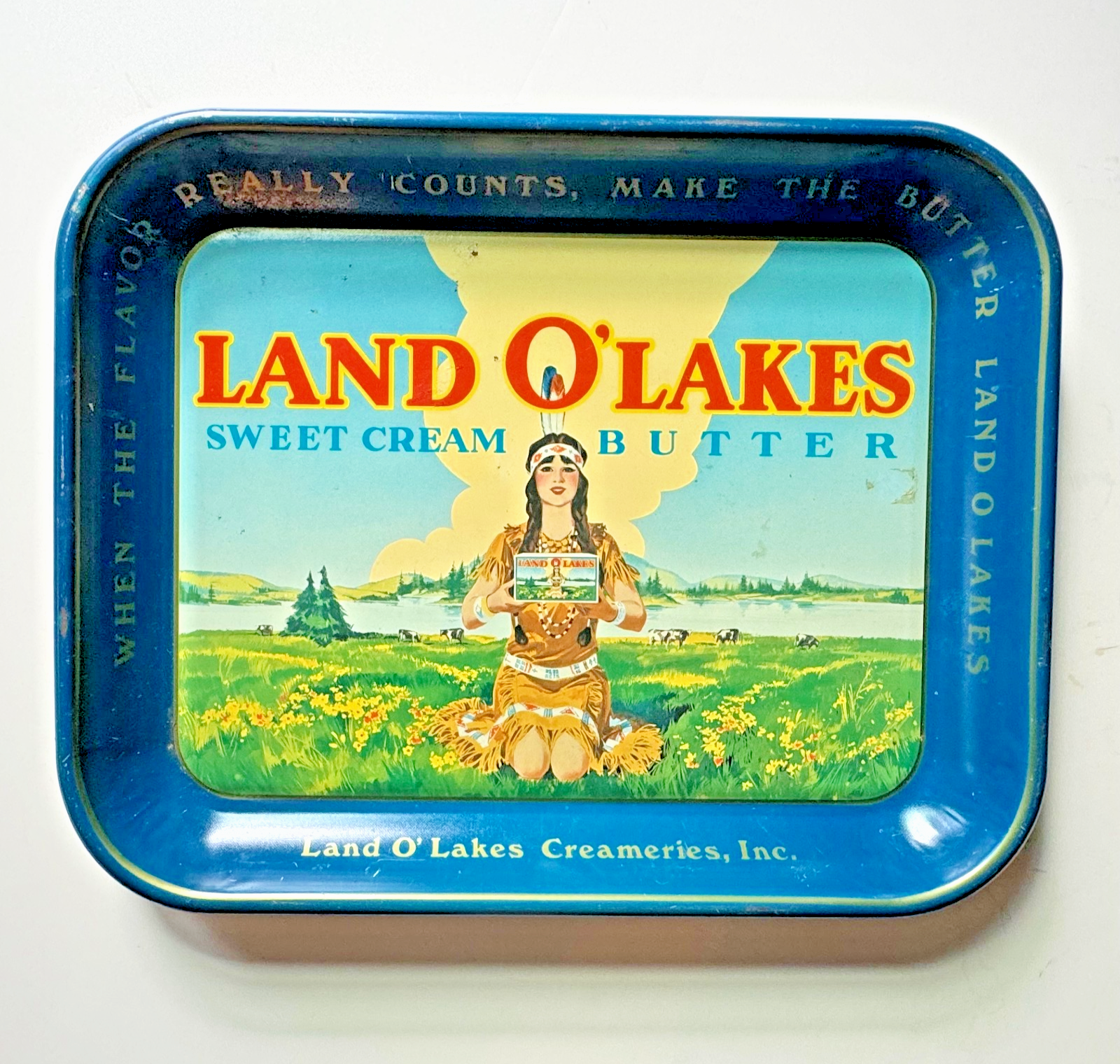 Land O' Lakes Metal Serving Tray, Native Maiden