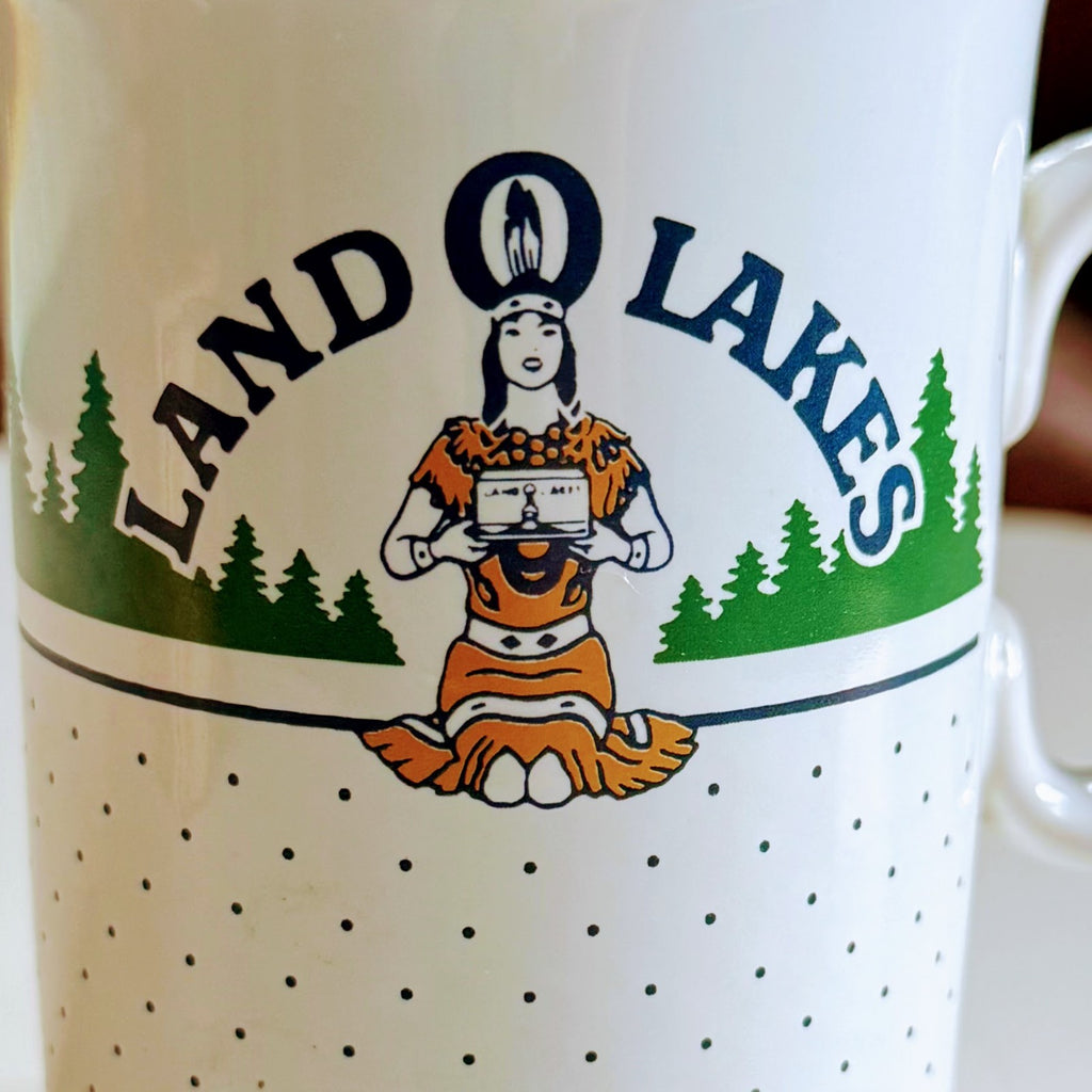 Vintage! Land O Lakes Coffee Mugs Cream Butter Retired Logo. Made in England