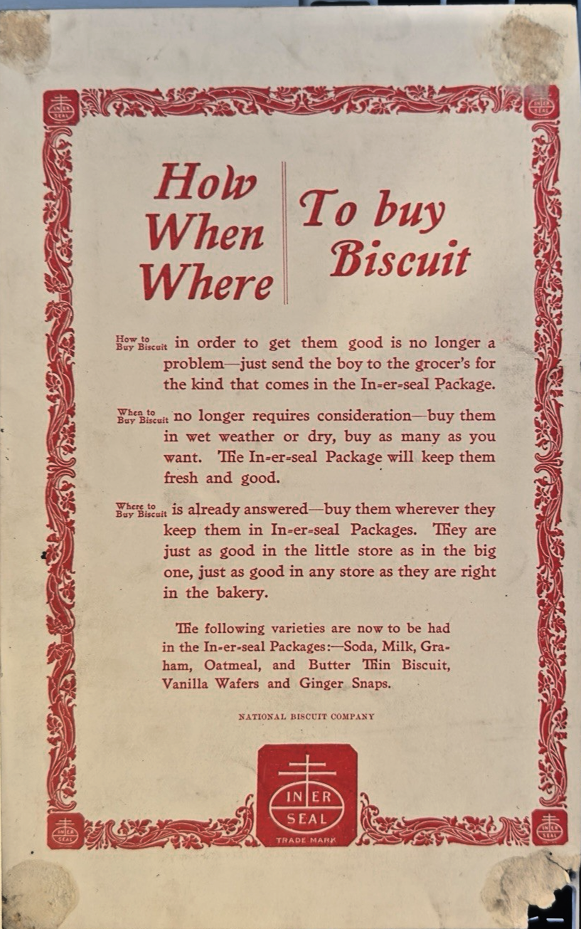 1900s Nabisco “In-er-seal” Advertising Card (Young Boy) – National Biscuit Co.