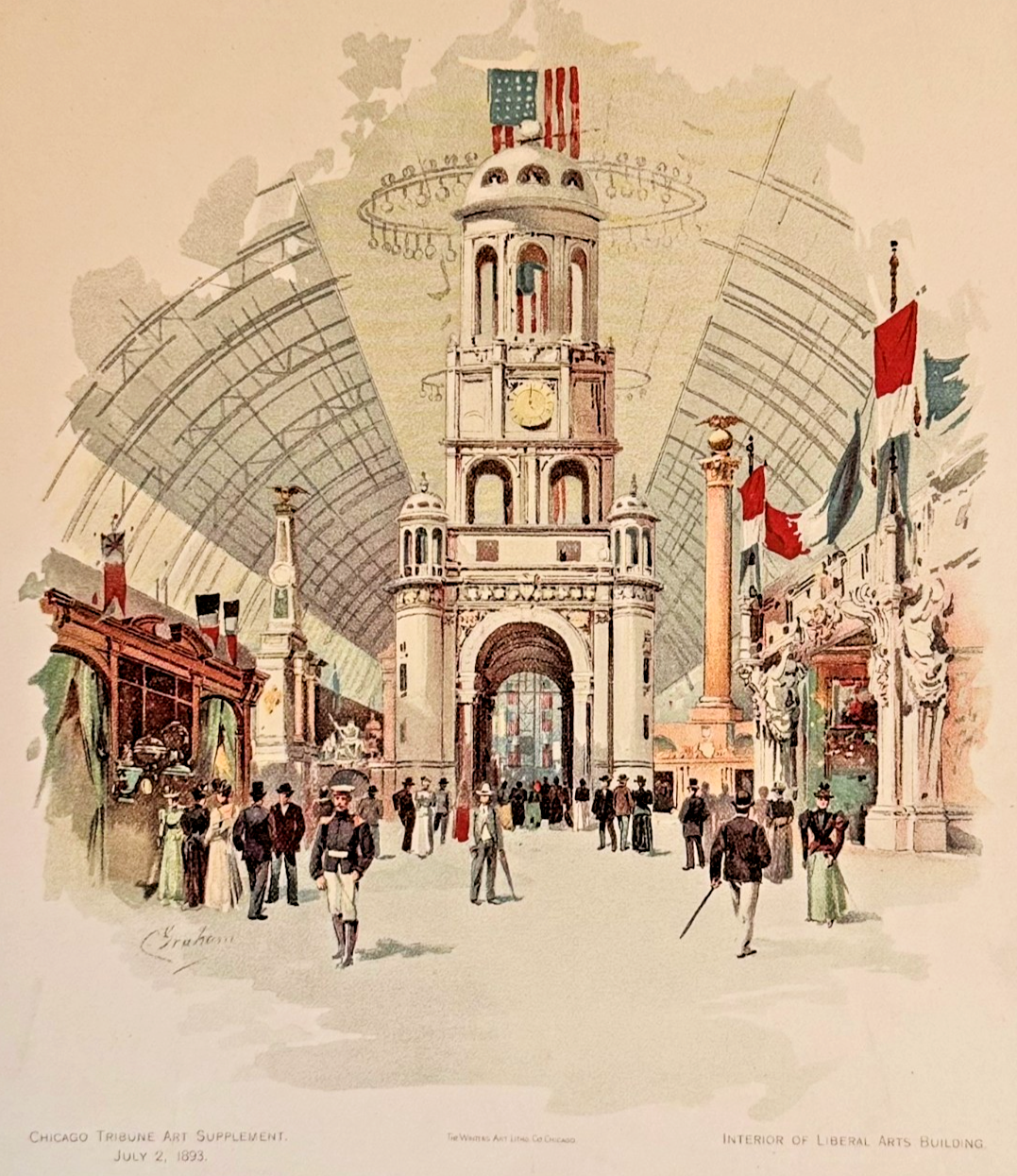 1893 Chicago Tribune Art Supplement: Liberal Arts Building World's Fair Lithograph