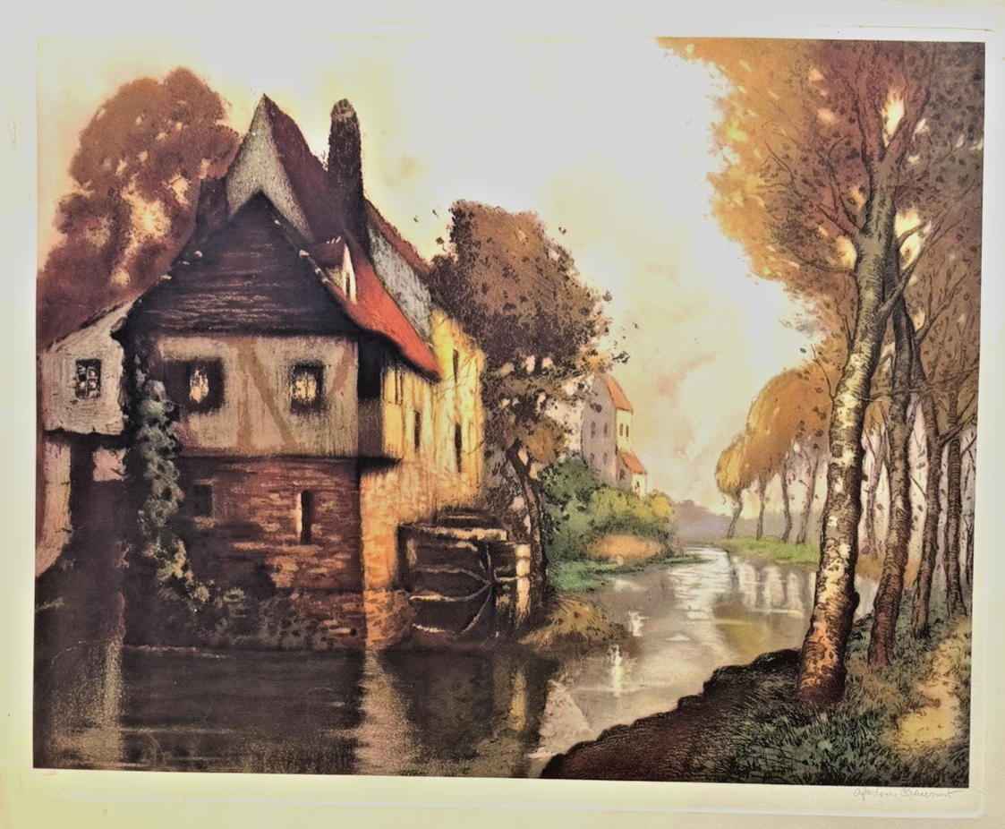 French Etching “Le Moulin” — After the Original by Louis Haumont