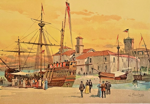 1893 Chicago Tribune Art Supplement – “La Rabida and the Caravels” – Worlds Col