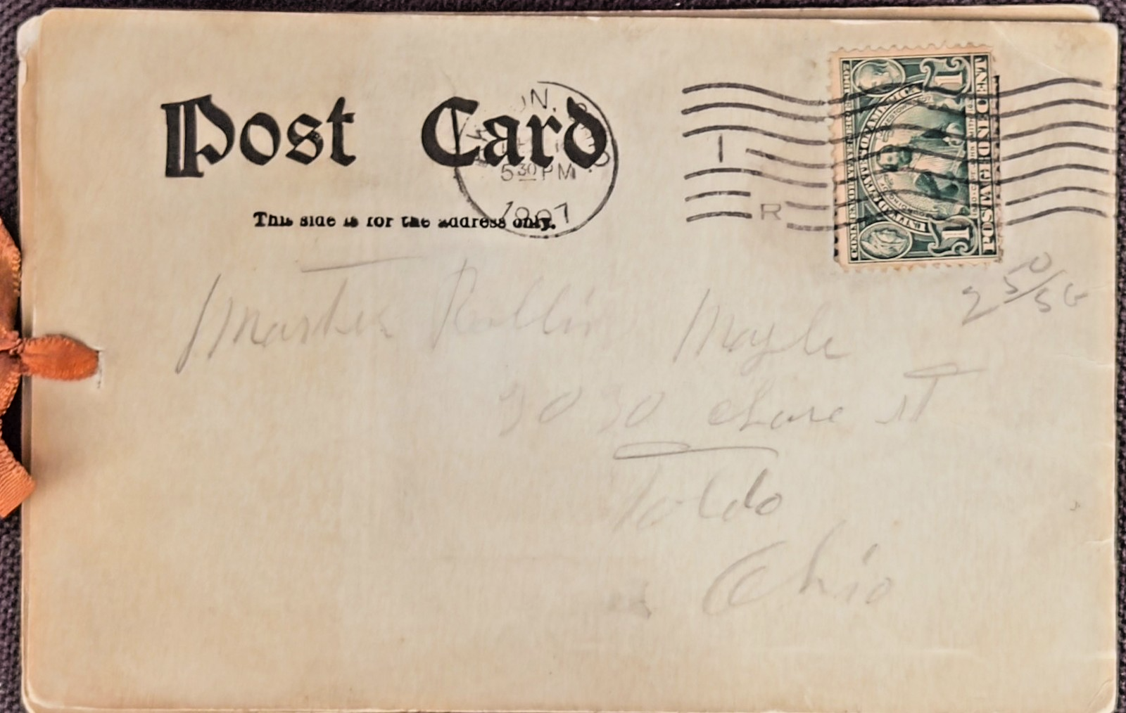 1907 Seeing Akron Ohio Mechanical Pull-Tab Postcard Ribbon Tichnor A.B. Smith