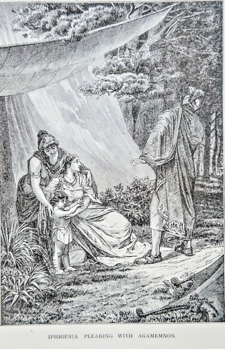 Iphigenia Pleading with Agamemnon – 1894 Antique Engraving Print | Greek Mythology