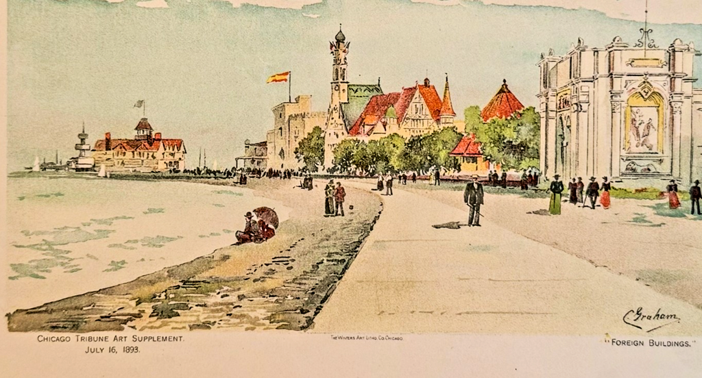 1893 Chicago World's Fair Foreign Buildings: Chicago Tribune Art Supplement Lithograph