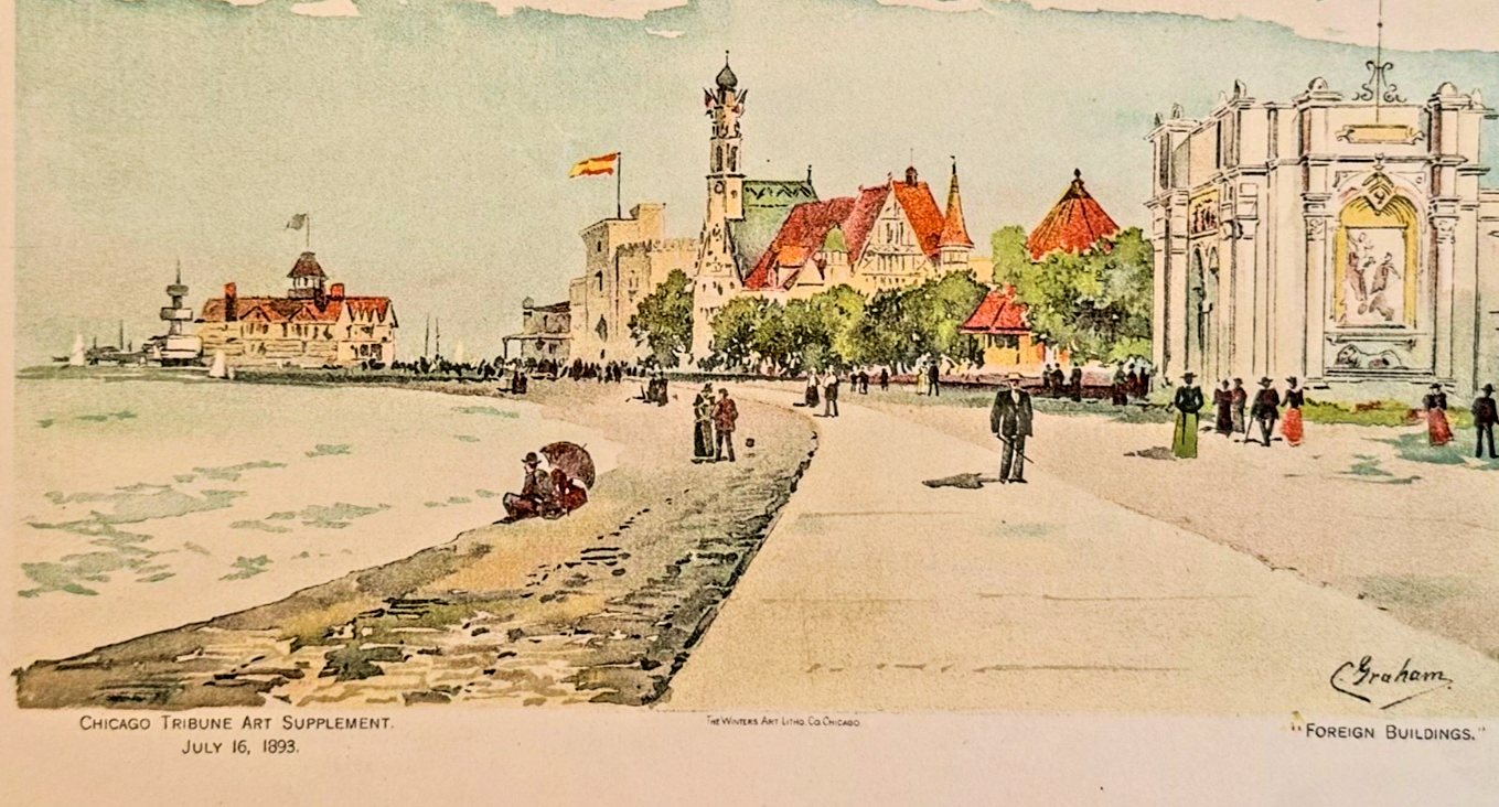 1893 Chicago World's Fair Foreign Buildings: Chicago Tribune Art Supplement Lithograph