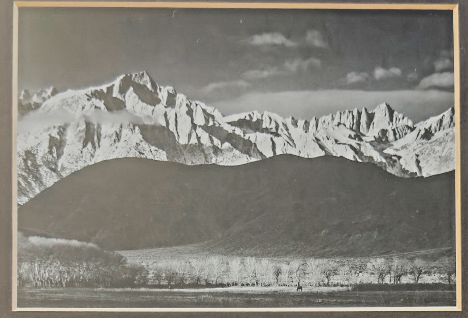 Photography by Ansel Adams’ Matted/Framed Print- Snowy Mountain Range Landscape