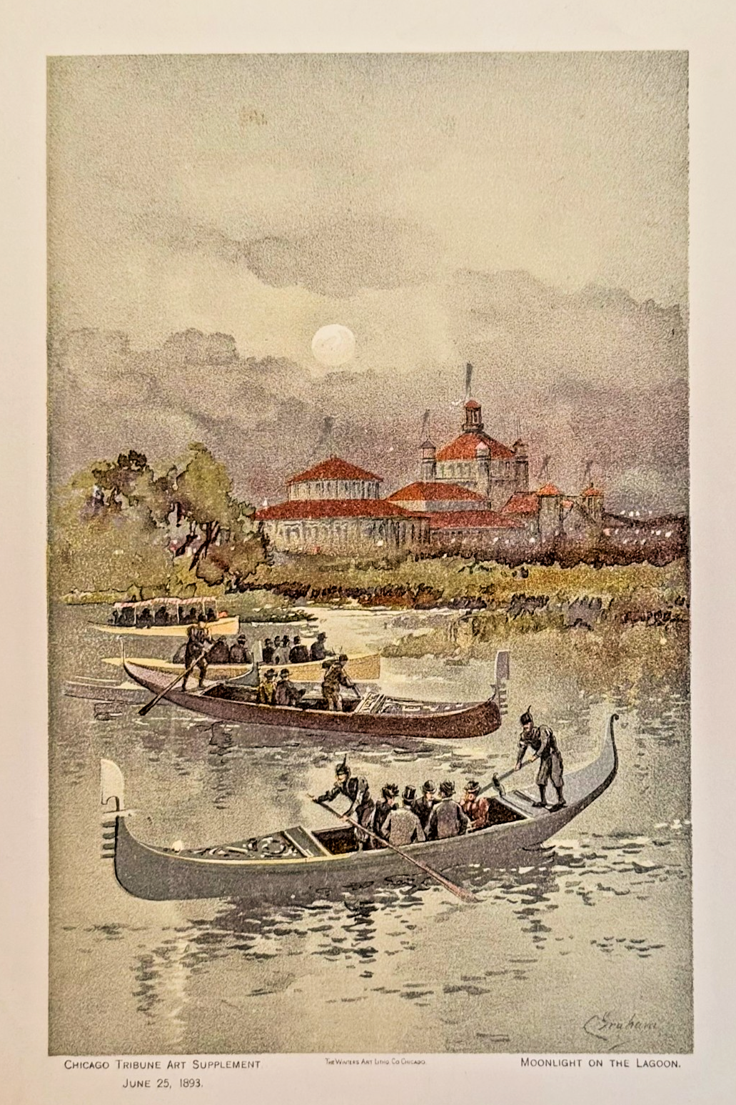 1893 Chicago World's Fair Moonlight on the Lagoon: Chicago Tribune Art Supplement