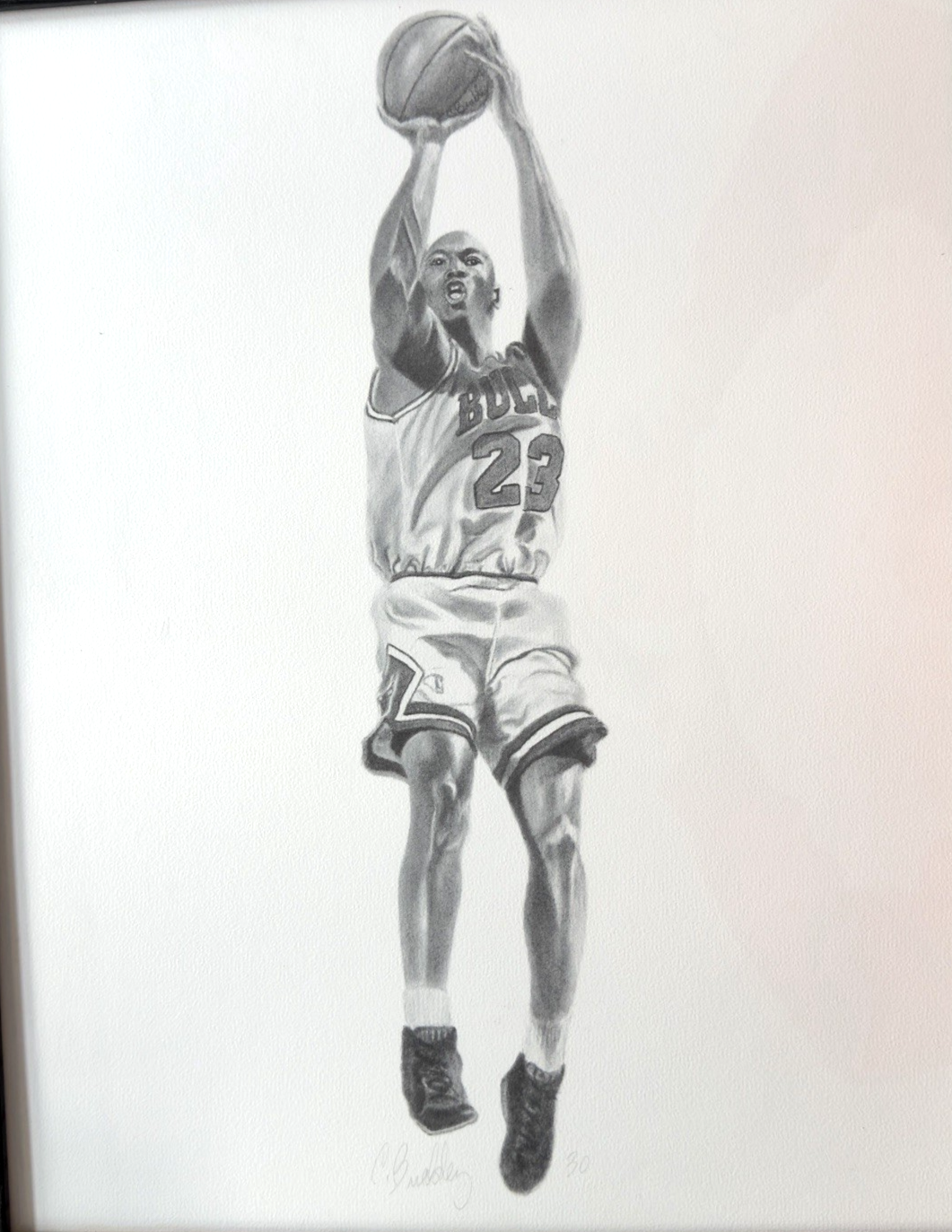 Vintage Michael Jordan Original Pencil Sketch – One-of-a-Kind Artwork, Framed