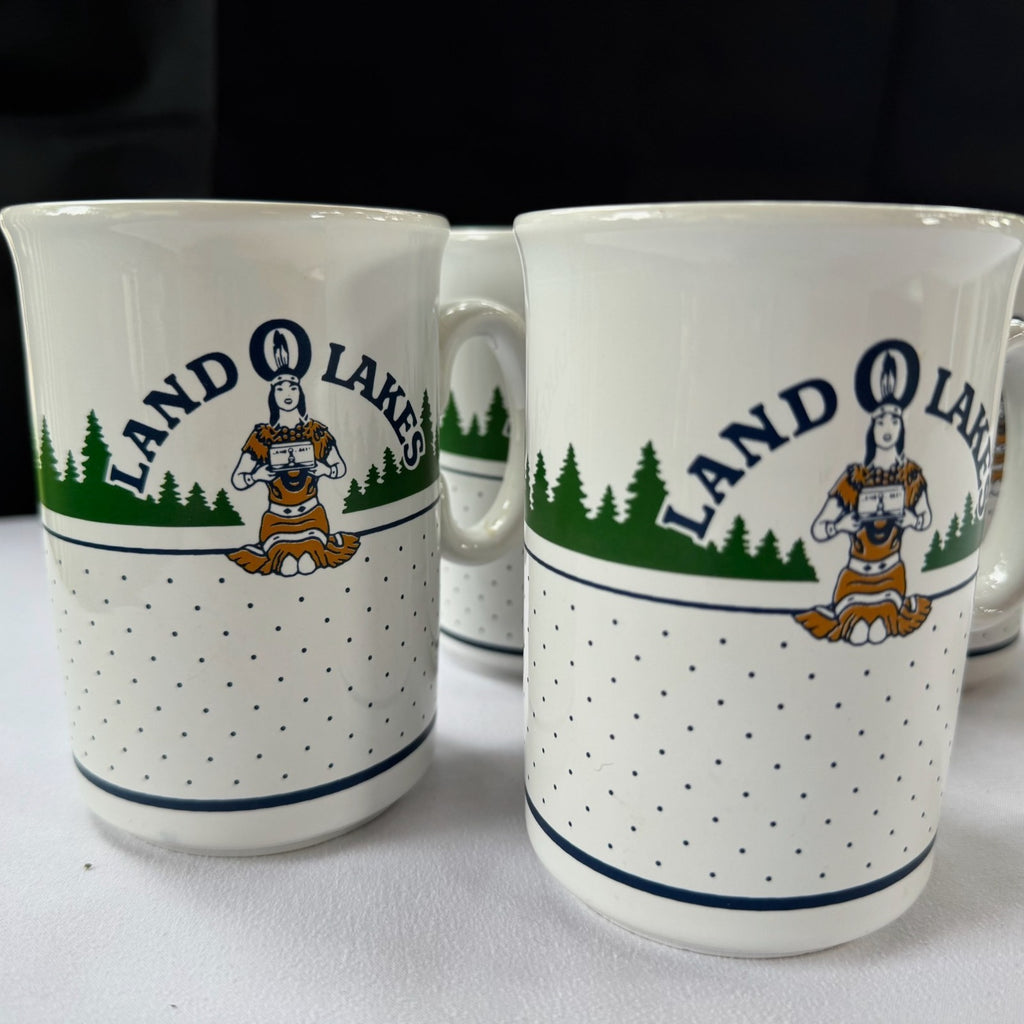 Vintage! Land O Lakes Coffee Mugs Cream Butter Retired Logo. Made in England