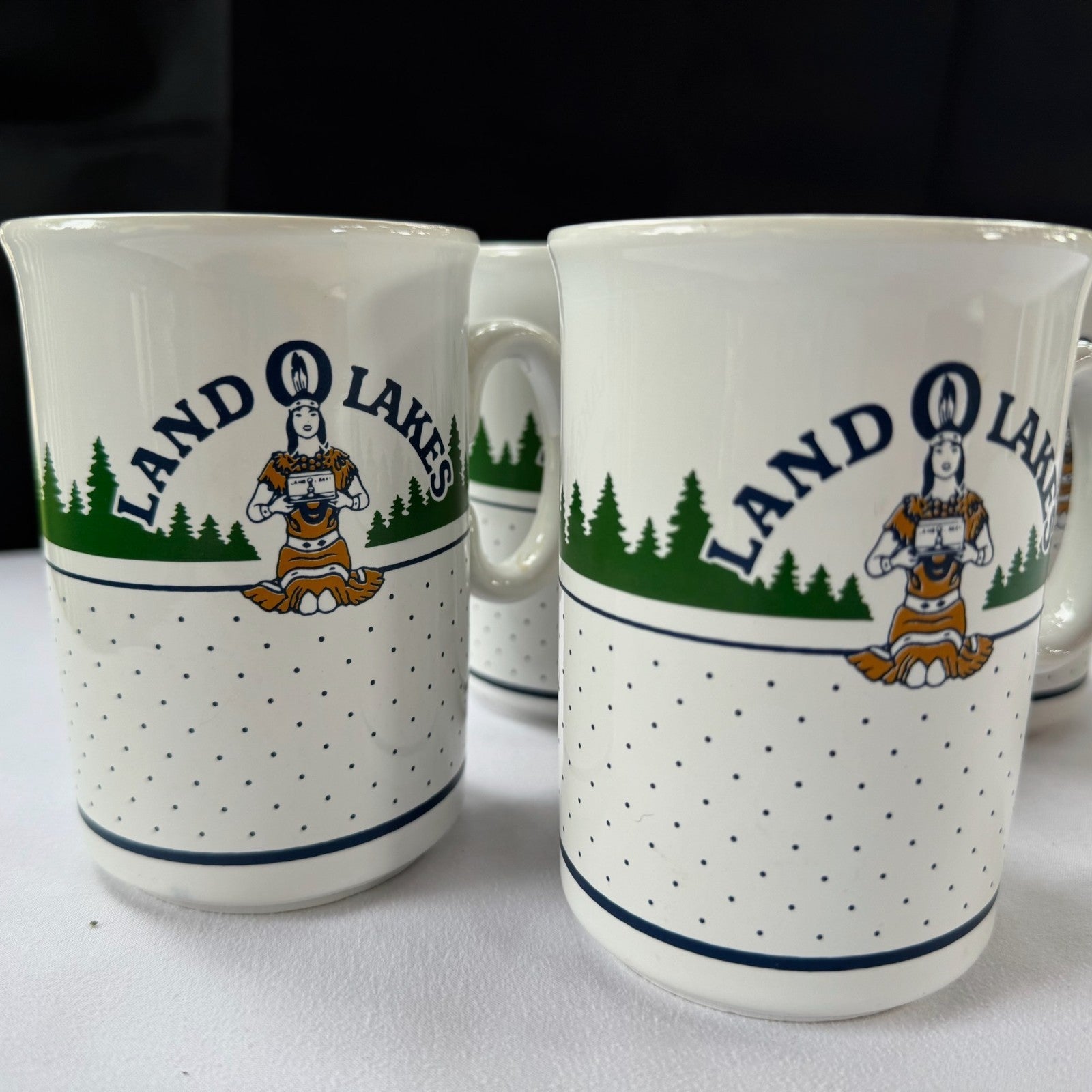 Vintage! Land O Lakes Coffee Mugs Cream Butter Retired Logo. Made in England
