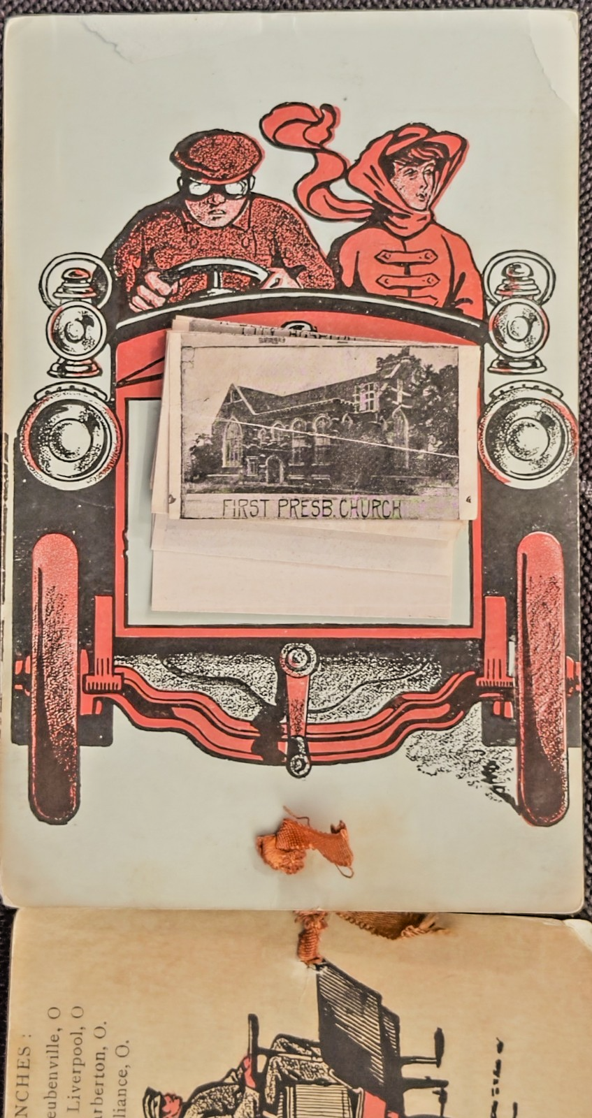 1907 Seeing Akron Ohio Mechanical Pull-Tab Postcard Ribbon Tichnor A.B. Smith