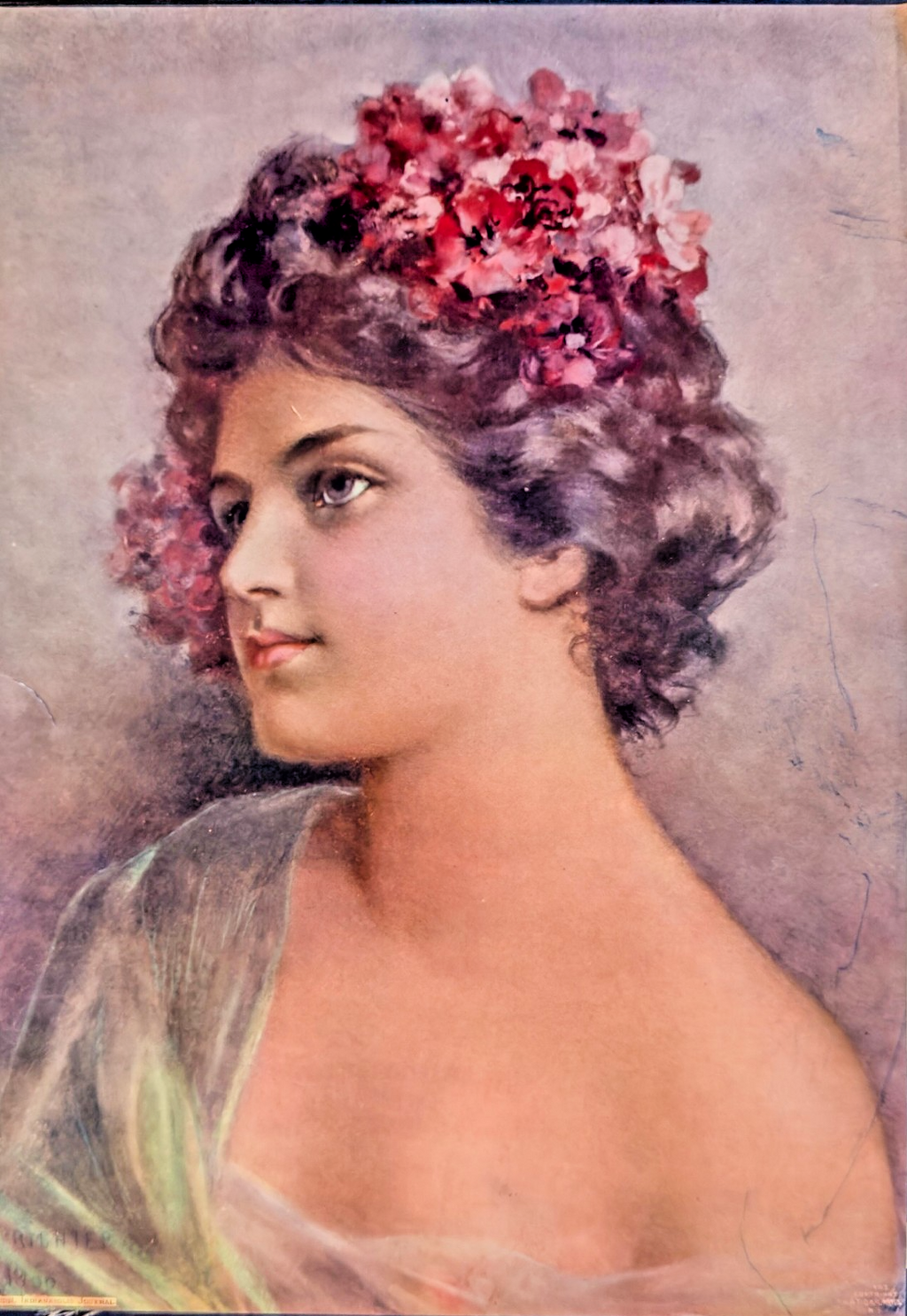 1902 Lithograph – Edwardian Lady with Flowers – Indianapolis Journal Supplement