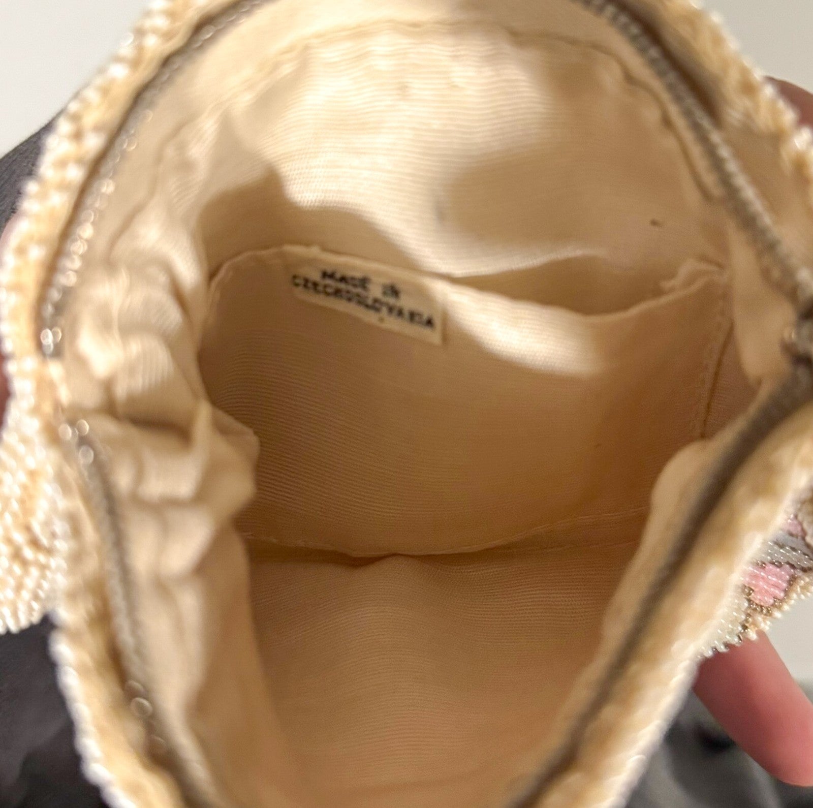 Vintage Czech Art Deco Clutch Bag Beaded with Seed Pearls & Bugle Beads