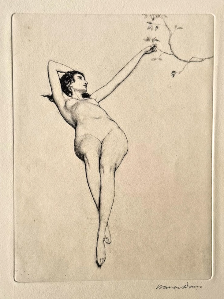 Warren B. Davis Signed Drypoint Etching c.1910 — Nude Female Figure — American Art