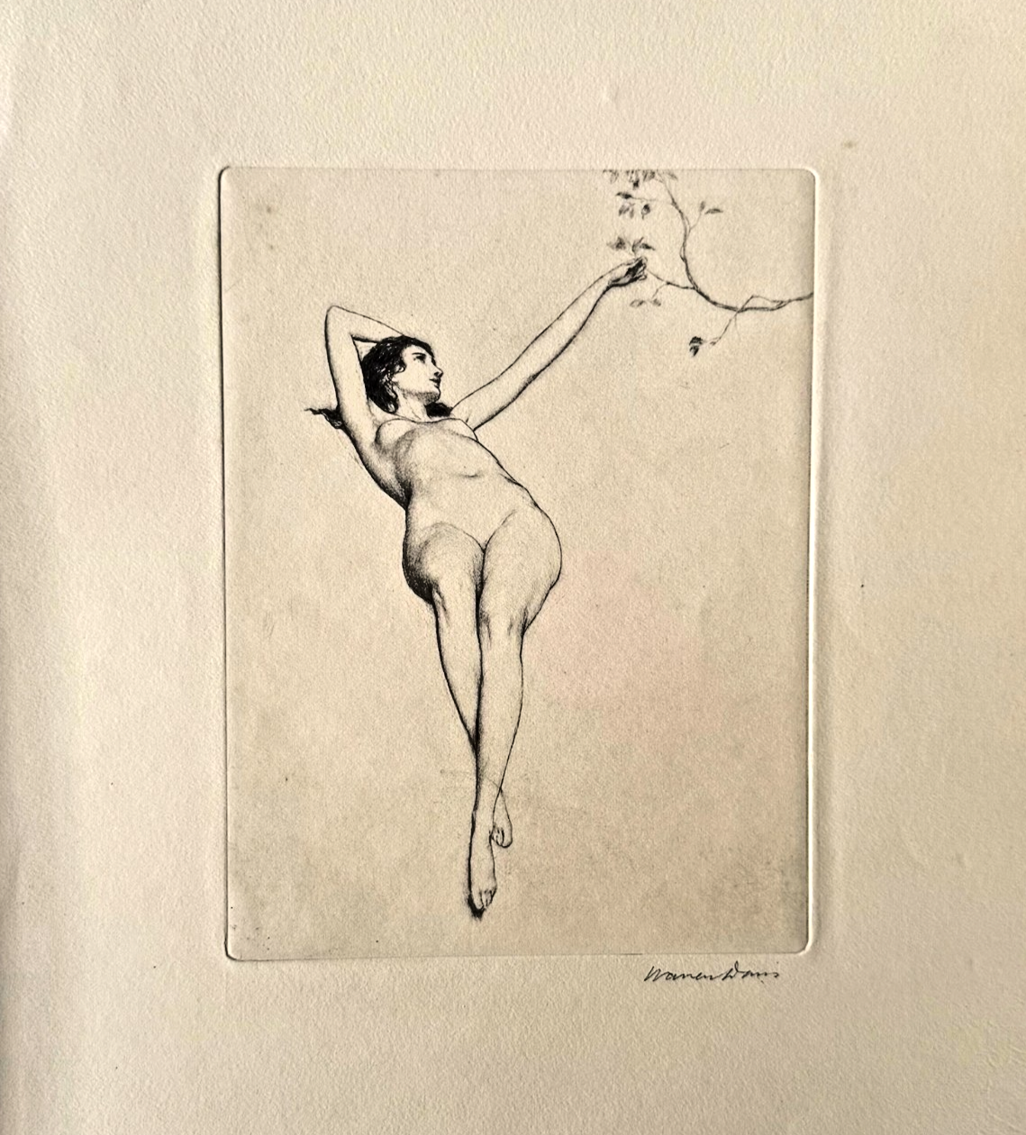 Warren B. Davis Signed Drypoint Etching c.1910 — Nude Female Figure — American Art