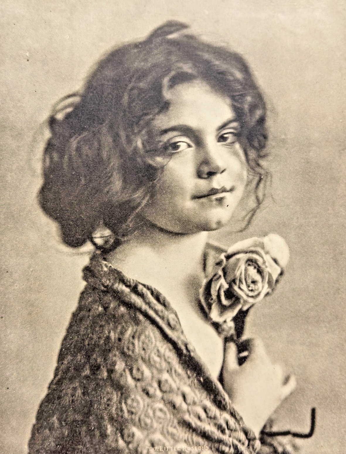 1900s Portrait Print – “The Little Rosebud” – Child with Rose – Sunday Newspaper