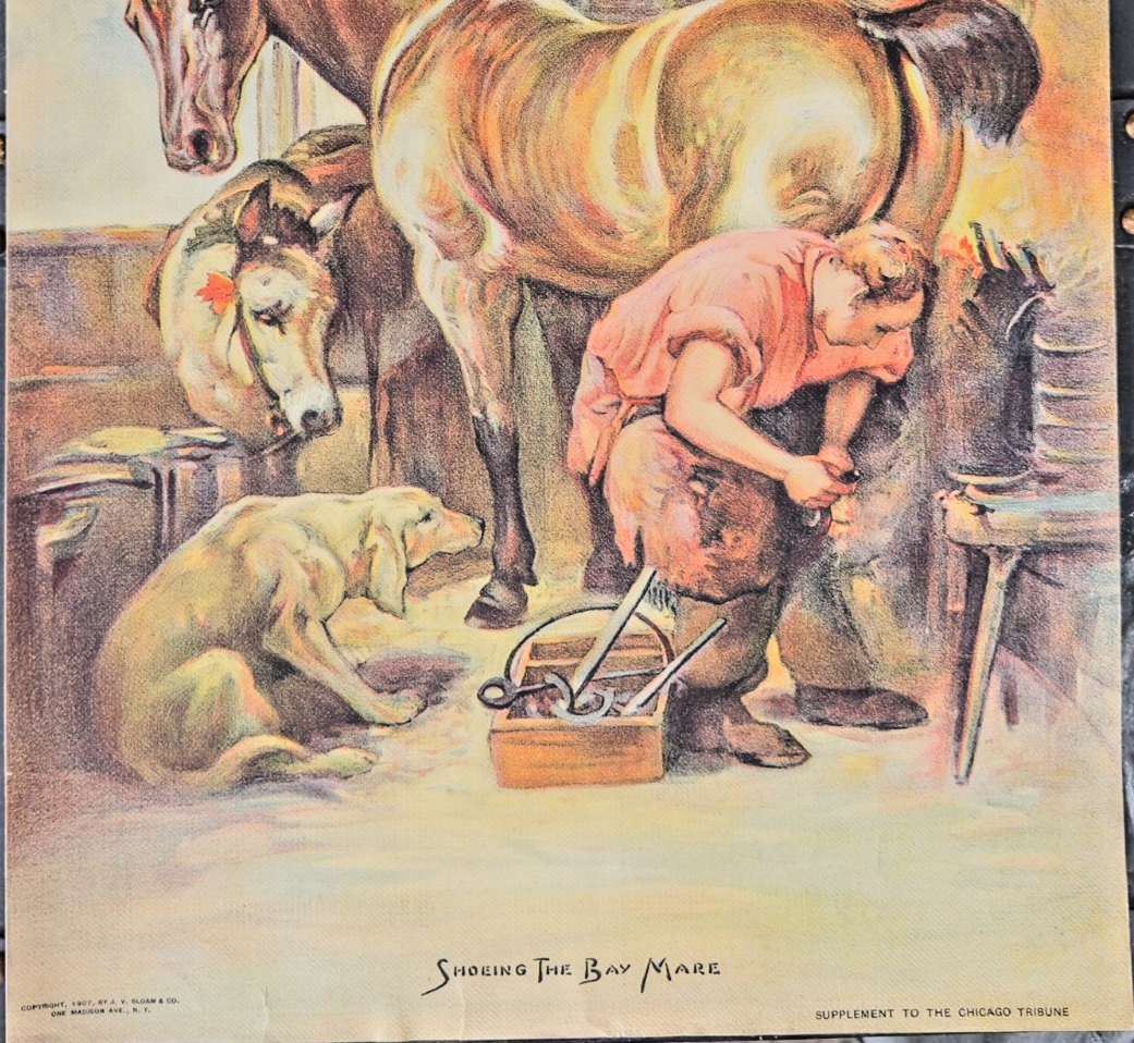 1907 Chicago Tribune Sunday Art Supplement "Shoeing the Bay Mare”