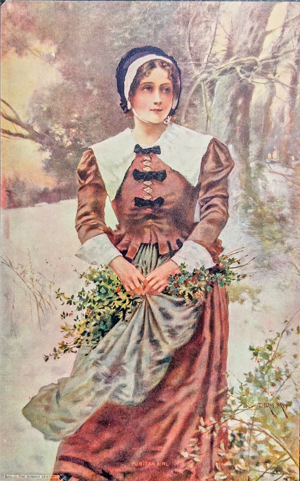 1900s “Puritan Girl” Lithograph – Supplement to The Sunday Sentinel