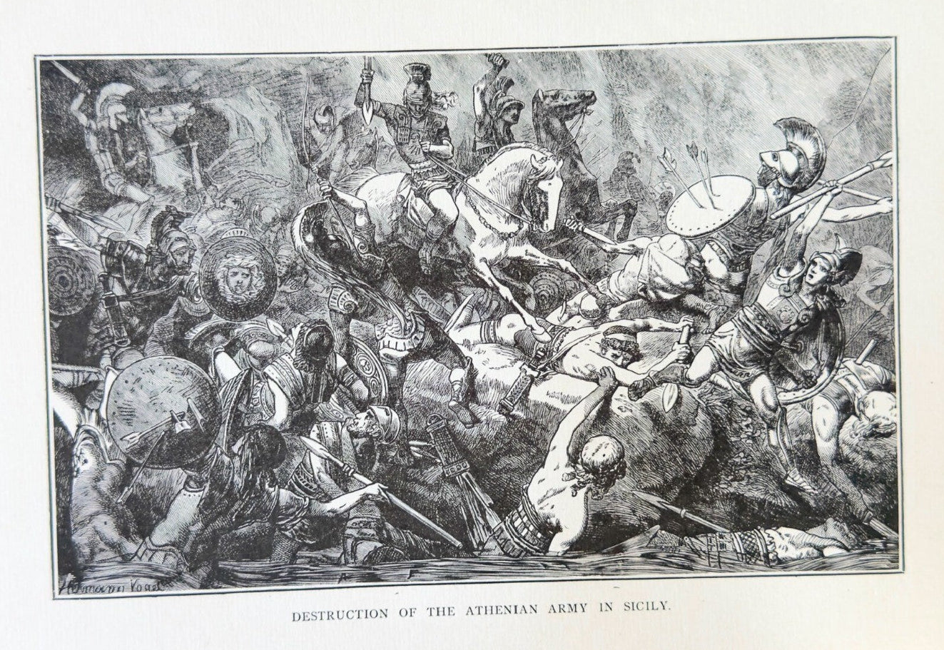Destruction of the Athenian Army in Sicily – 1894 Antique Engraving Print