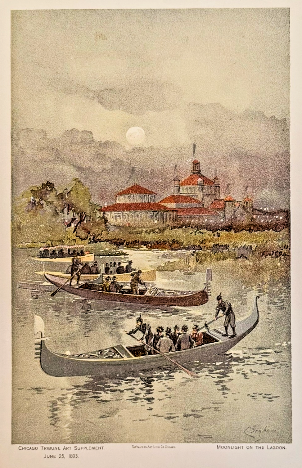 1893 Chicago World's Fair Moonlight on the Lagoon: Chicago Tribune Art Supplement