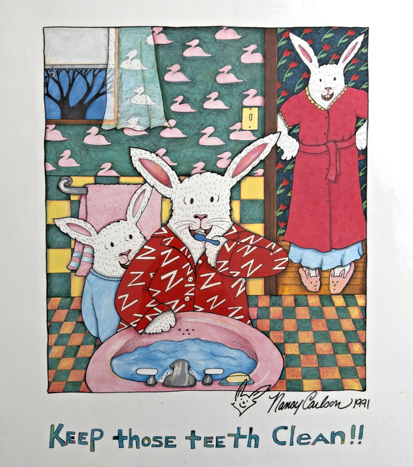 NANCY CARLSON- "Keep Those Teeth Clean!!" HAND SIGNED PRINT 1991
