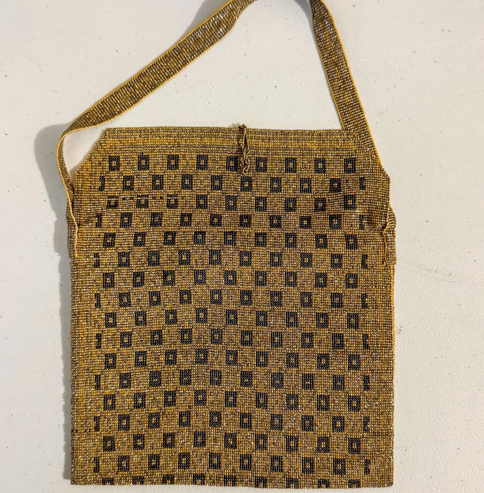 Vintage Art Deco style Gold/Black Beaded & Sequined Purse